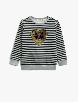 Koton Kız Çocuk Çift Yönlü Pul Payet İşlemeli Sweatshirt