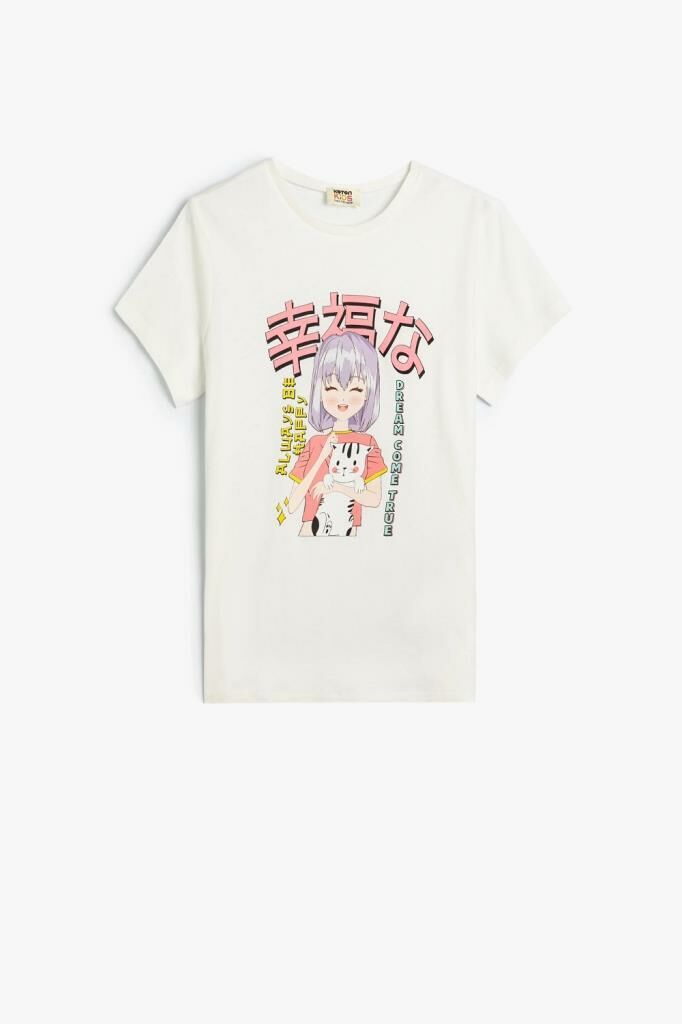 Koton Kız Çocuk Anime Tişört Kısa Kollu Bisiklet Yaka Pamuklu