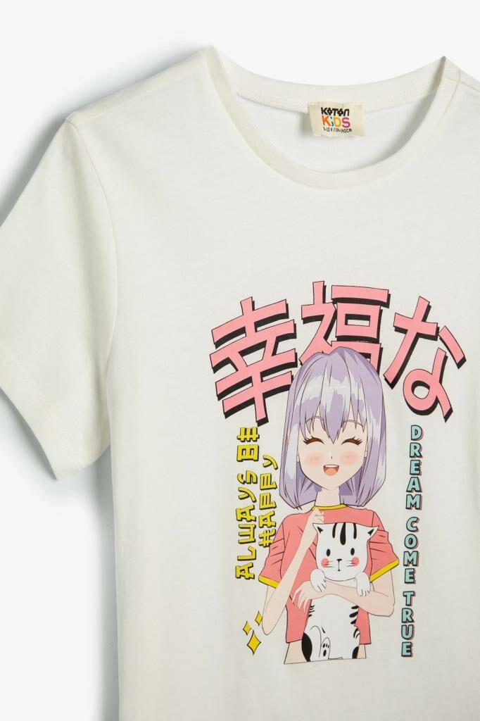 Koton Kız Çocuk Anime Tişört Kısa Kollu Bisiklet Yaka Pamuklu