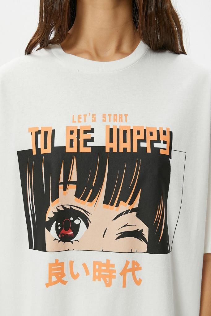 Koton Anime Tişört Arkası ve Önü Baskılı Kısa Kollu Bisiklet Yaka Rahat Kalıp Pamuklu