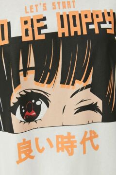 Koton Anime Tişört Arkası ve Önü Baskılı Kısa Kollu Bisiklet Yaka Rahat Kalıp Pamuklu
