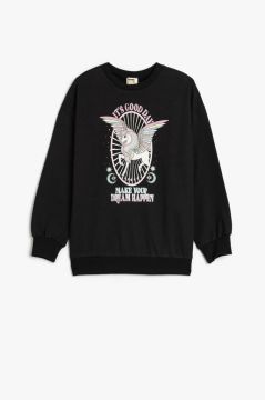Koton Kız Çocuk Sweatshirt Unicorn Baskılı Uzun Kollu Bisiklet Yaka Şardonlu