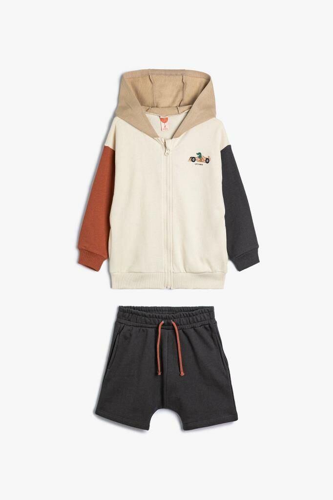 Koton Erkek Bebek Kapşonlu Fermuarlı Sweatshirt ve Şort Set Pamuklu