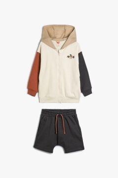 Koton Erkek Bebek Kapşonlu Fermuarlı Sweatshirt ve Şort Set Pamuklu