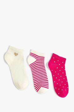 Koton Kadın Kalpli 3'lü Patik Çorap Seti Çok Renkli