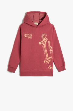 Koton Erkek Çocuk Kapşonlu Sweatshirt Kaykay Temalı Uzun Kollu Şardonlu