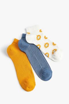 Koton Kadın 3'lü Patik Çorap Seti Çiçek Desenli Çok Renkli