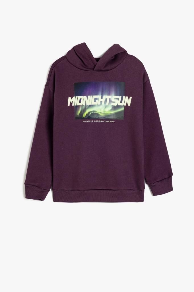 Koton Erkek Çocuk Oversize Kapşonlu Sweatshirt Baskı Detaylı Uzun Kollu