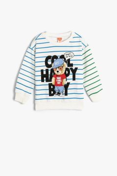 Koton Erkek Bebek Sweatshirt Uzun Kollu Bisiklet Yaka Ayıcık Baskılı Pamuklu