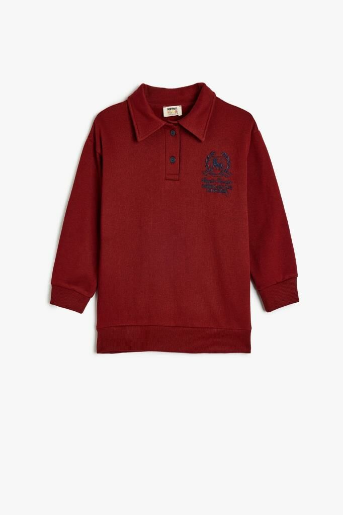 Koton Erkek Çocuk Oversize Polo Sweatshirt Uzun Kollu İşleme Detaylı Düğmeli