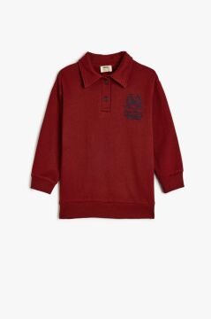 Koton Erkek Çocuk Oversize Polo Sweatshirt Uzun Kollu İşleme Detaylı Düğmeli