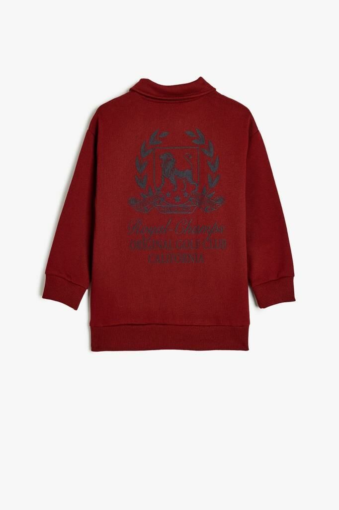 Koton Erkek Çocuk Oversize Polo Sweatshirt Uzun Kollu İşleme Detaylı Düğmeli