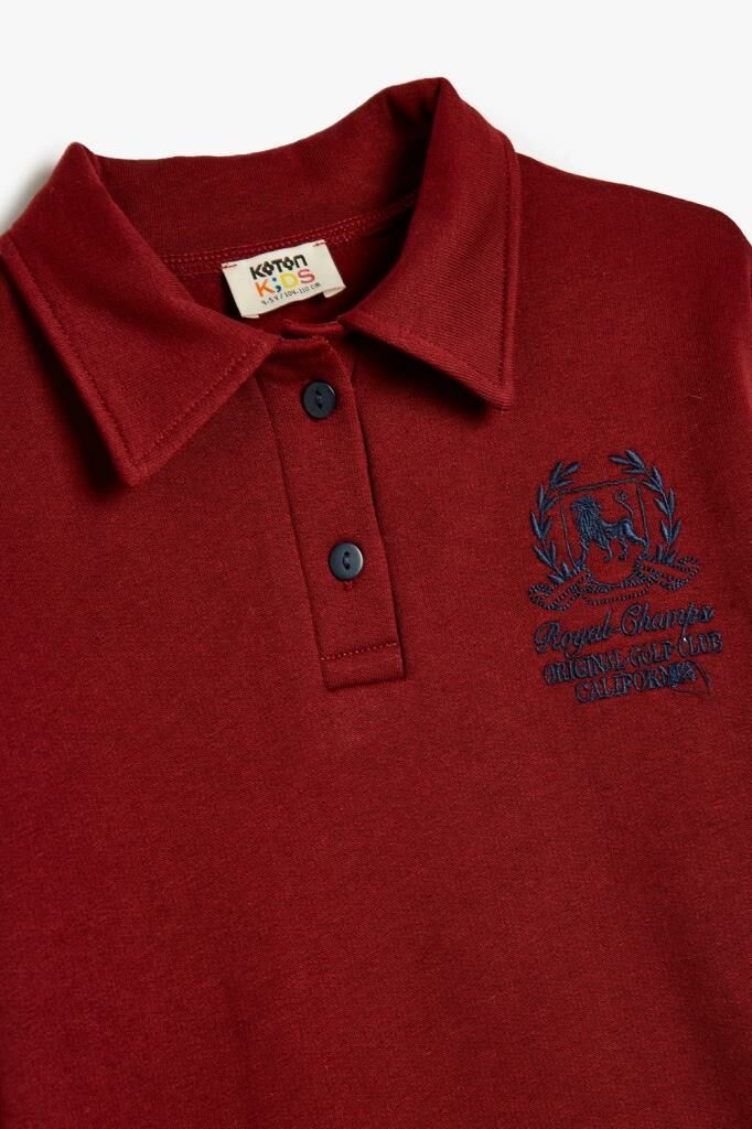 Koton Erkek Çocuk Oversize Polo Sweatshirt Uzun Kollu İşleme Detaylı Düğmeli