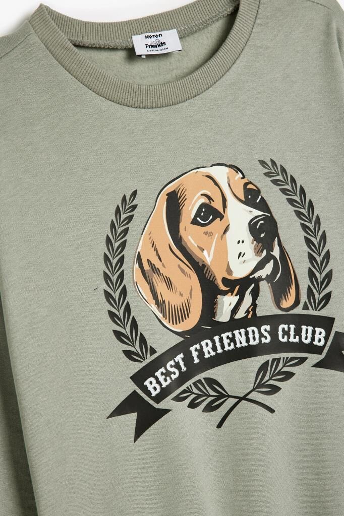 Koton Erkek Çocuk Oversize Sweatshirt Köpek Baskılı Bisiklet Yaka Uzun Kollu Pamuklu
