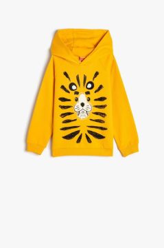Koton Erkek Bebek Kapşonlu Sweatshirt Uzun Kollu Aslan Baskılı Pamuklu