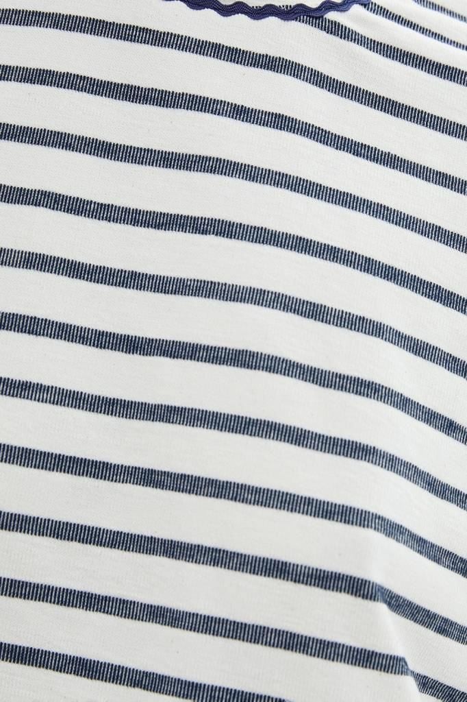 Koton Oversize Crop Tişört Bisiklet Yaka Kısa Kollu Lacivert Çizgili