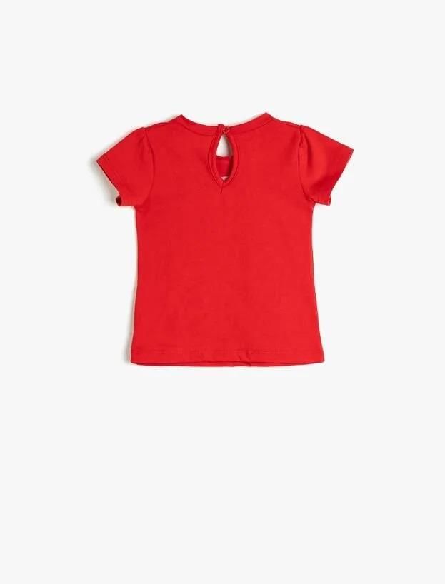 Koton Kız Bebek Kelebek İşlemeli Tişört Slogan Detaylı Bisiklet Yaka Kısa Kollu