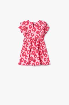 Koton Kız Bebek Çiçekli Elbise Fırfır Kollu Dokulu Yuvarlak Yaka