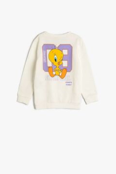 Koton Kız Bebek Tweety Sweatshirt Lisanslı Uzun Kollu Bisiklet Yaka Şardonlu Pamuklu