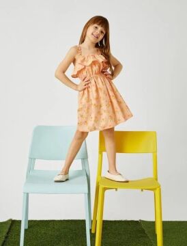 Koton Kız Çocuk Çiçekli Elbise Fırfırlı Askılı Mini