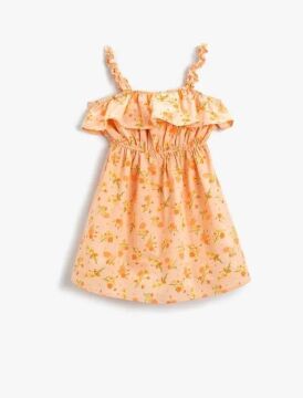 Koton Kız Çocuk Çiçekli Elbise Fırfırlı Askılı Mini