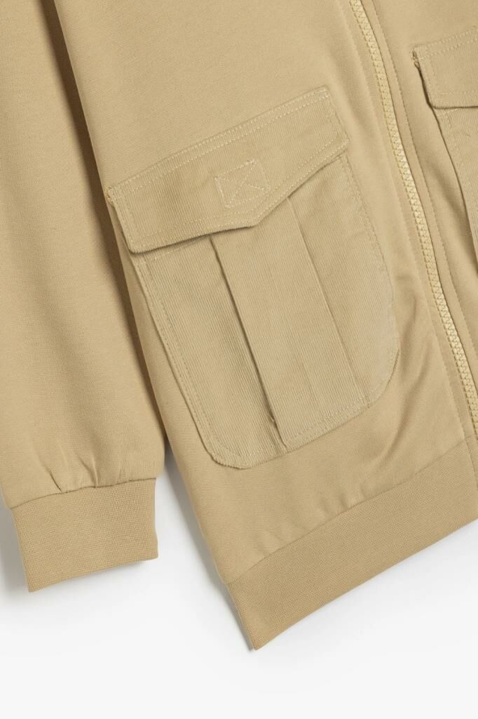 Koton Çocuk Oversize Kapşonlu Fermuarlı Sweatshirt Cepli Uzun Kollu Pamuklu Şardonlu