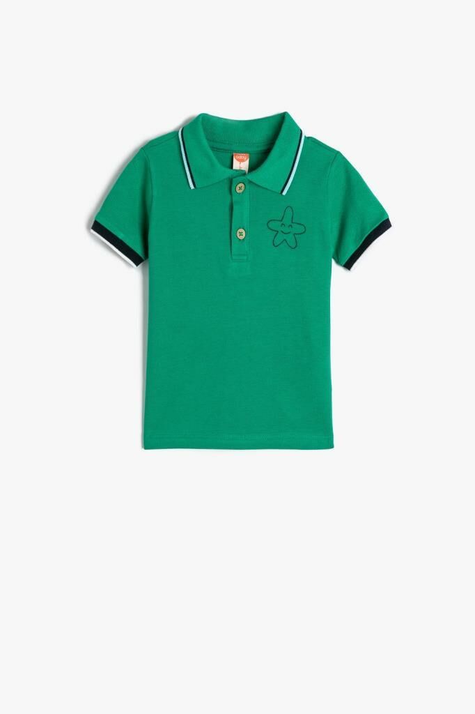 Koton Erkek Bebek Polo Yaka Tişört Yıldız İşlemeli Düğmeli Kısa Kollu Pamuklu