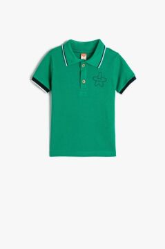 Koton Erkek Bebek Polo Yaka Tişört Yıldız İşlemeli Düğmeli Kısa Kollu Pamuklu