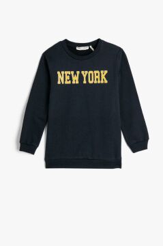 Koton Erkek Çocuk Sweatshirt Uzun Kollu Bisiklet Yaka Yazı Baskılı Şardonlu