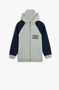 Koton Erkek Çocuk Oversize Fermuarlı Kapşonlu Sweatshirt Fermuarlı Basketbol Baskılı
