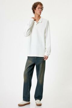 Koton Polo Yaka Sweatshirt Düğmeli Pamuklu