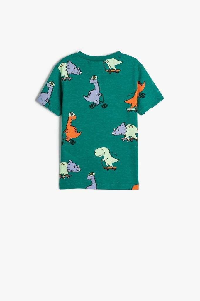 Koton Erkek Bebek Tişört Kısa Kollu Bisiklet Yaka Dinozor Grafik Baskılı Pamuklu
