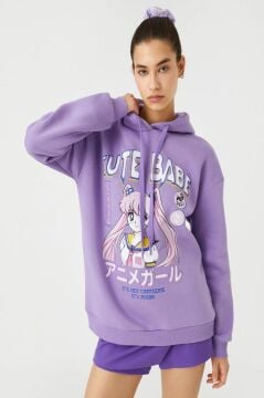 Koton Kadın  Baskılı Sweatshirt Lila