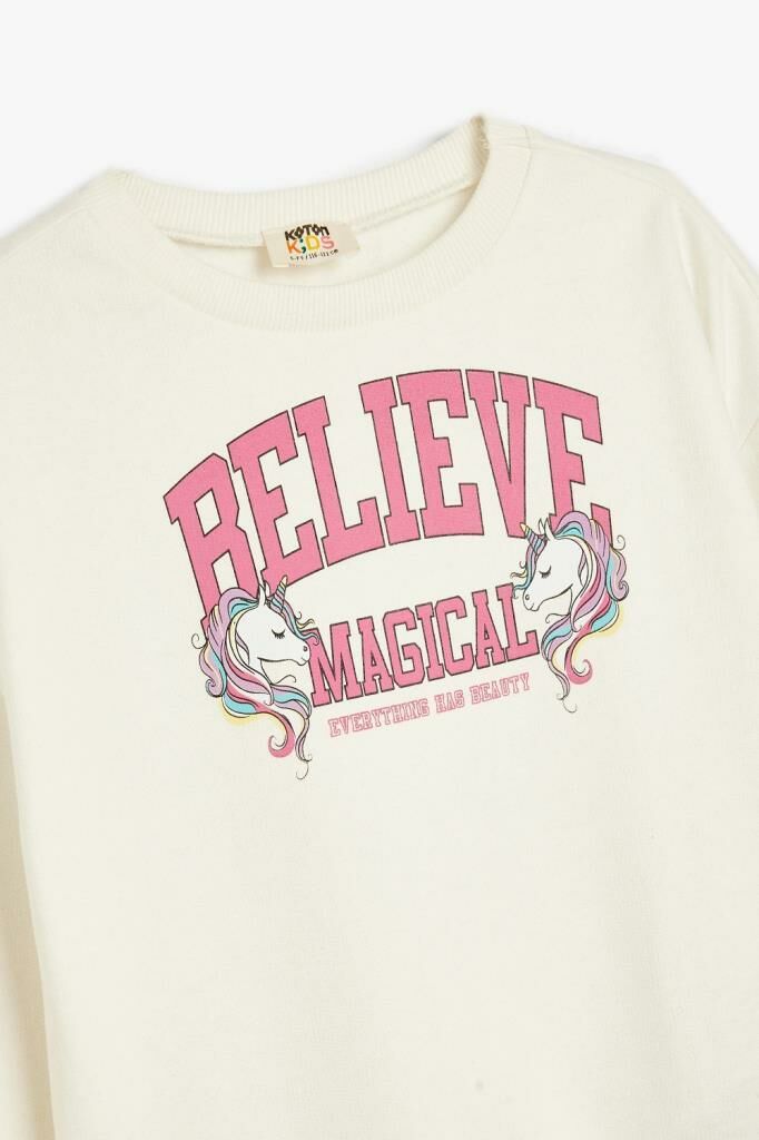Koton Kız Çocuk Sweatshirt Unicorn Baskılı Bisiklet Yaka Uzun Kollu