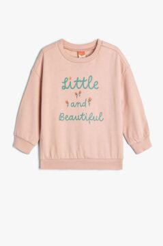 Koton Kız Bebek Çiçek Baskılı Sweatshirt Uzun Kollu Bisiklet Yaka Şardonlu Pamuklu
