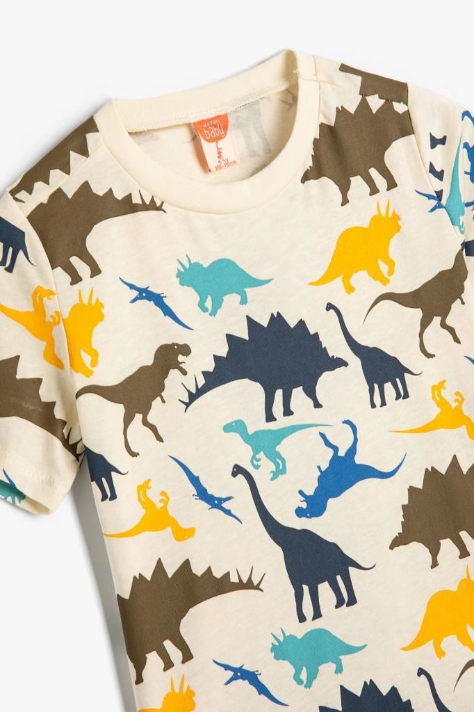Koton Erkek Bebek Tişört Kısa Kollu Bisiklet Yaka Dinozor Grafik Baskılı Pamuklu
