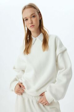 Koton Basic Oversize Sweatshirt Uzun Kollu Bisiklet Yaka Dikiş Detaylı
