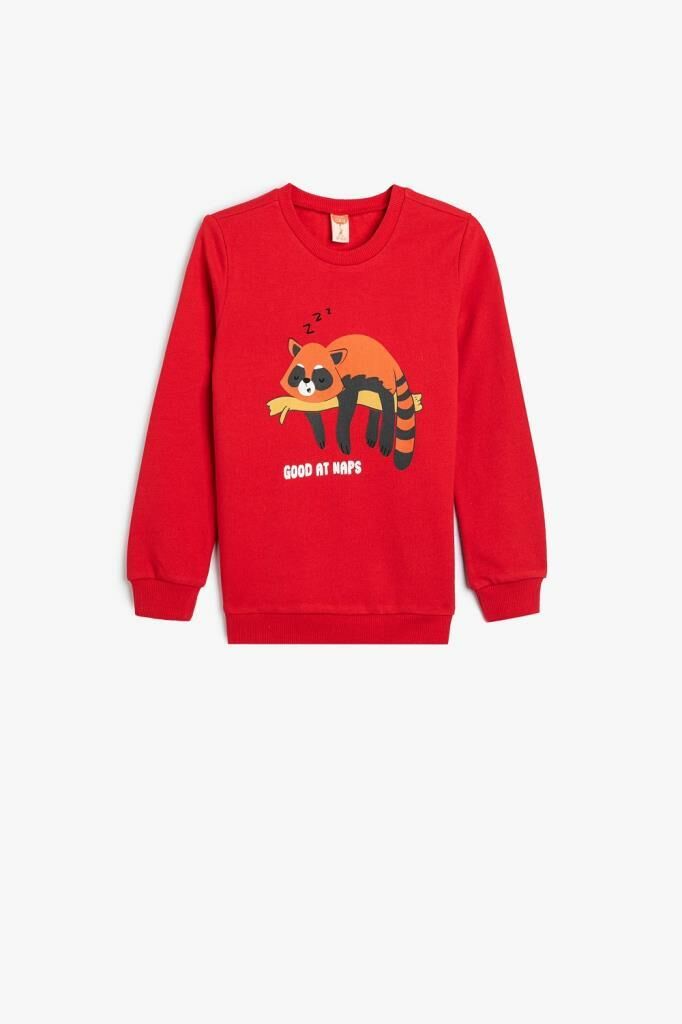 Koton Erkek Bebek Sweatshirt Hayvan Baskılı Bisiklet Yaka Pamuklu