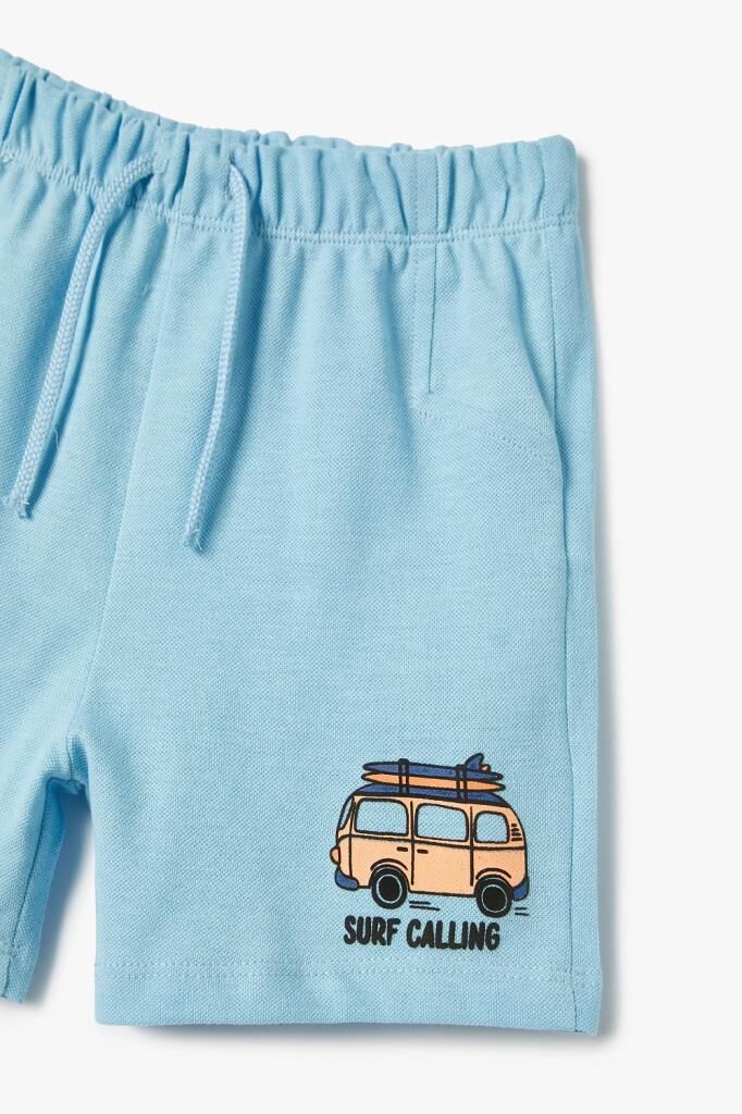 Koton Erkek Bebek Beli Bağcıklı Şort Slogan Baskılı Pamuklu