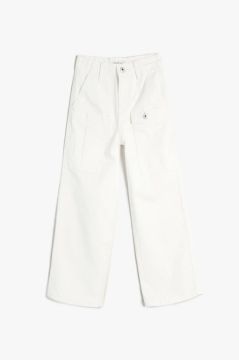 Koton Kız Çocuk Bol Paça Kot Pantolon Önde Cep Detaylı Pamuklu - Crop Wide Leg Jean