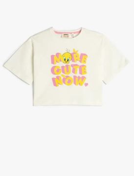 Koton Kız Çocuk Tweety Tişört Crop Lisanslı Pamuklu Kısa Kollu