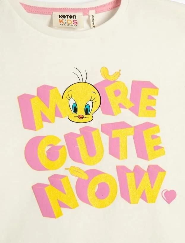 Koton Kız Çocuk Tweety Tişört Crop Lisanslı Pamuklu Kısa Kollu