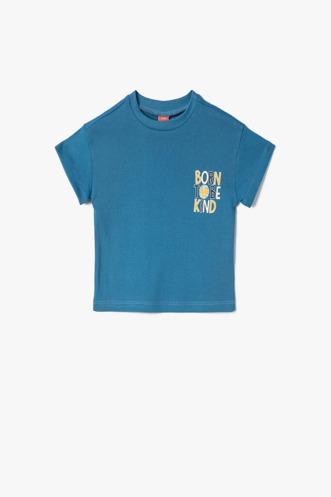 Koton Erkek Bebek Tişört Slogan Baskılı Kısa Kollu Bisiklet Yaka Pamuklu