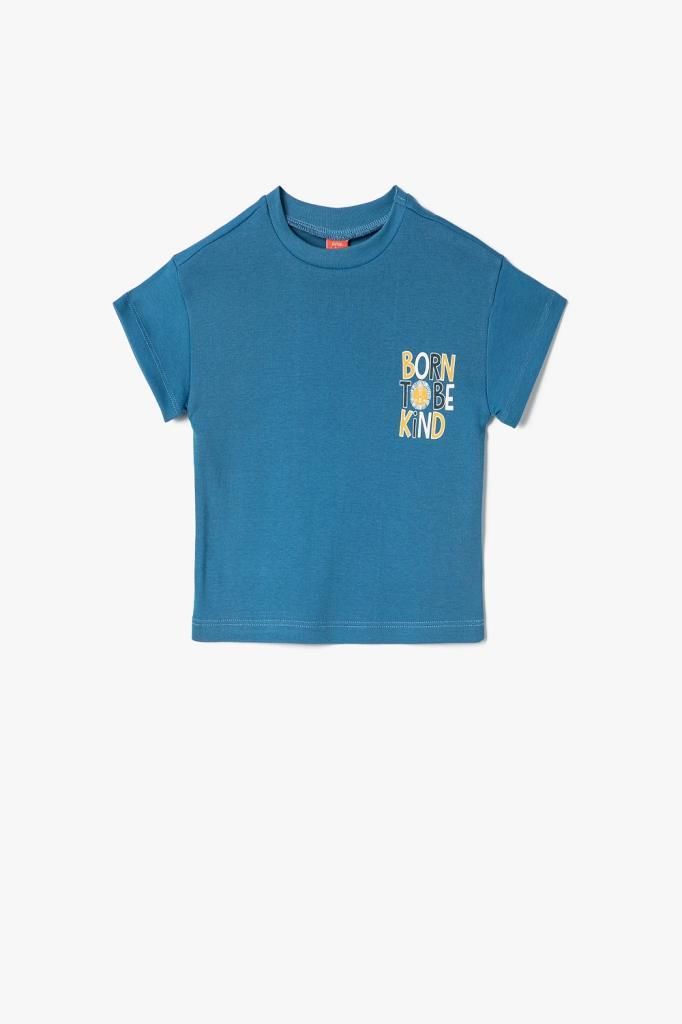 Koton Erkek Bebek Tişört Slogan Baskılı Kısa Kollu Bisiklet Yaka Pamuklu
