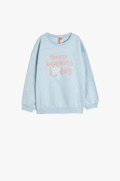 Koton Kız Bebek Pamuklu Uzun Kollu Slogan Baskılı Sweatshirt