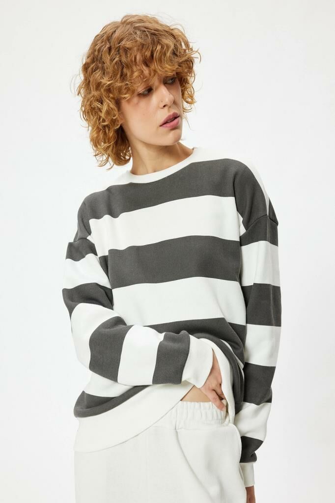 Koton Oversize Sweatshirt Bisiklet Yaka Uzun Kollu Renk Bloklu