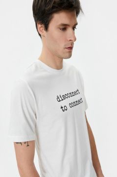 Koton Slogan Baskılı Tişört Slim Fit Bisiklet Yaka Kısa Kollu