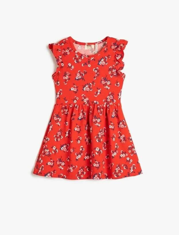 Koton Kız Çocuk Elbise Midi Çiçekli Fırfırlı Pamuklu
