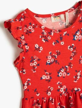 Koton Kız Çocuk Elbise Midi Çiçekli Fırfırlı Pamuklu