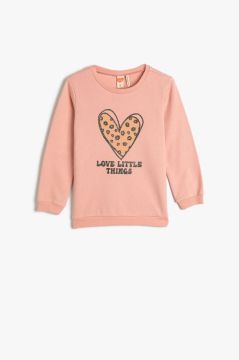 Koton Kız Bebek Sweatshirt Şardonlu Bisiklet Yaka Baskılı Pamuklu